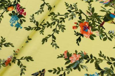Tkanina popelina zacinka wzór kwiaty, tło żółte