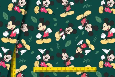 Dzianina Dresówka pętelka wzór myszka mik kolor zielony