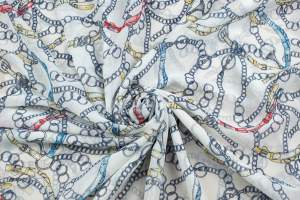 Tkanina Szyfon wzór włoski kolor biały i niebieski