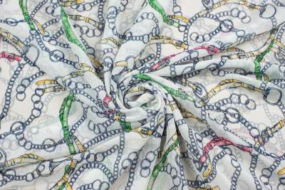 Tkanina Szyfon wzór włoski łańcuchy kolor biały i zielony