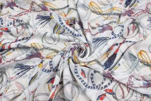 Tkanina Szyfon wzór łańcuchy paski kolor biały