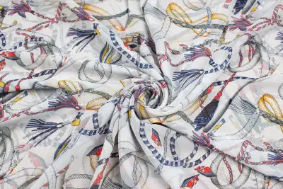 Tkanina Szyfon wzór łańcuchy paski kolor biały