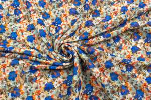 Tkanina Szyfon wzór Kwiaty małe kolorowe niebieski