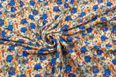 Tkanina Szyfon wzór Kwiaty małe kolorowe niebieski