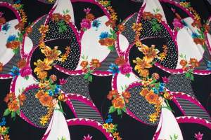 Dzianina Jersey ity wzór Kwiaty kolor różowy