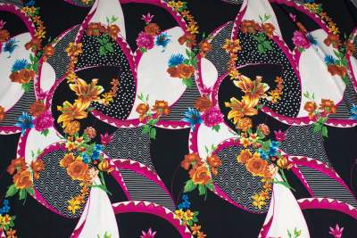 Dzianina Jersey ity wzór Kwiaty kolor różowy