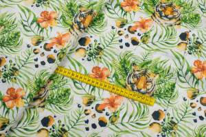 Tkanina bawełna wzór kwiaty lew kolor biały