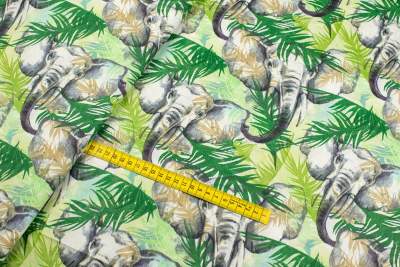 Tkanina bawełna wzór słoń paprocie kolor jasny żółty