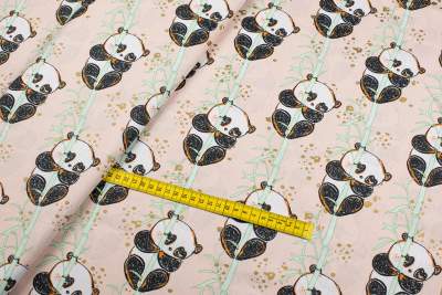 Tkanina bawełna wzór panda kolor brzoskwiniowy