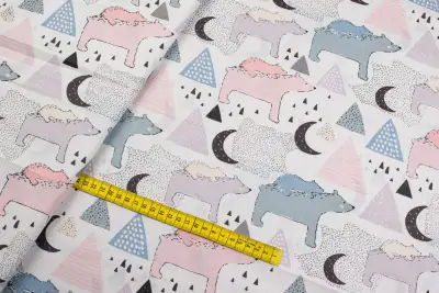 Tkanina bawełna wzór zwierzęta Miś kolor biały