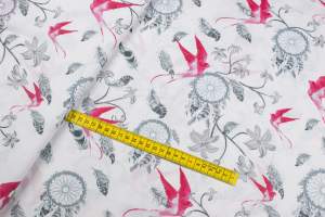 Tkanina bawełna wzór kwiaty łapacz snów kolor biały  