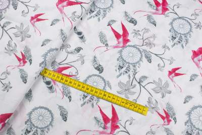 Tkanina bawełna wzór kwiaty łapacz snów kolor biały  