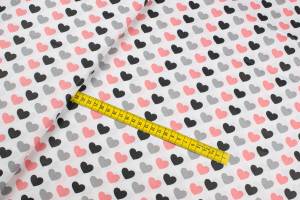 Tkanina bawełna wzór czarne serca kolor biały