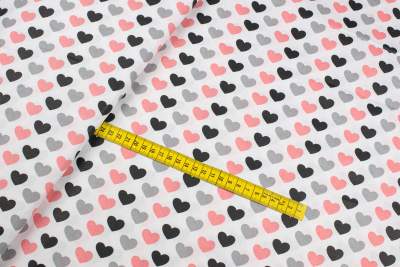 Tkanina bawełna wzór czarne serca kolor biały
