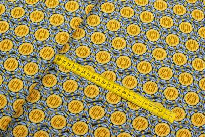 Tkanina Silki Wzór Geometryczny kolor miodowy i błękitny