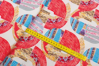 Tkanina Silki Wzór kolorowy Geometryczny kolor ecru