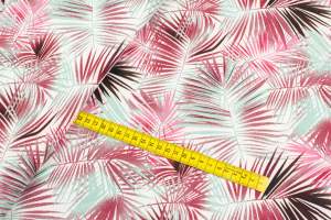 Tkanina Silki Wzór Liście kolor różowy