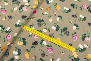 Tkanina Silki Wzór kwiaty kolor karmelowy