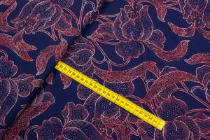 Tkanina Silki Wzór kwiaty kolor granatowy