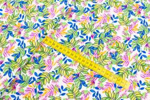 Tkanina Silki Wzór Liście kolor zielony i różowy