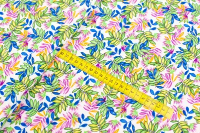 Tkanina Silki Wzór Liście kolor zielony i różowy