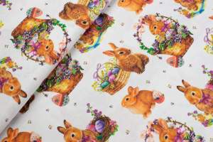 Tkanina Bawełniana obrusowa świąteczna zajączek 280 cm