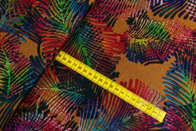 Dzianina swetrowa  wzór Liście kolor brązowy