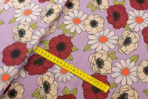 Tkanina szyfon wzór kolorowe kwiaty kolor różowy