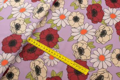 Tkanina szyfon wzór kolorowe kwiaty kolor różowy