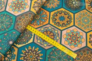 Tkanina szyfon wzór Orientalny kolor miodowy