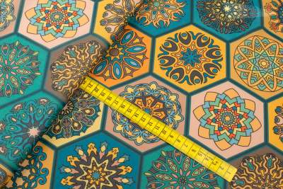 Tkanina szyfon wzór Orientalny kolor miodowy