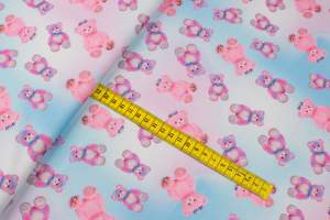 Dzianina dresówka pętelka wzór Misie odcienie różowego