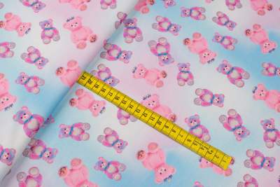 Dzianina dresówka pętelka wzór Misie odcienie różowego