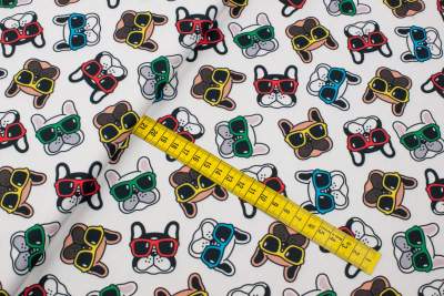 Dzianina dresówka pętelka wzór kolorowe pieski kolor biały