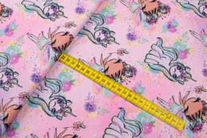 Dzianina dresówka pętelka wzór Jednorożec kolor różowy