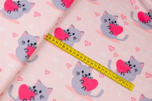 Dzianina dresówka pętelka wzór koty kolor ecru