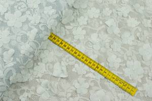 Koronka elastyczna wzór kwiaty naszywane kolor kremowy