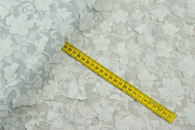 Koronka elastyczna wzór kwiaty naszywane kolor kremowy