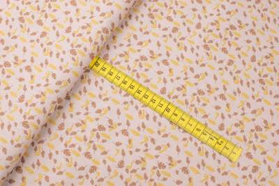 Bawełna popelina organiczna wzór liście ptaki kolor beżowy