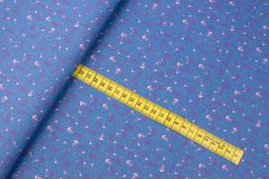 Bawełna popelina organiczna wzór ptaki kolor niebieski