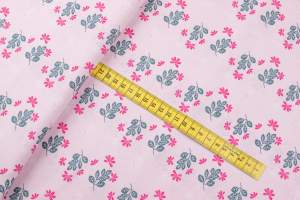 Bawełna popelina organiczna wzór kwiaty kolor jasny różowy