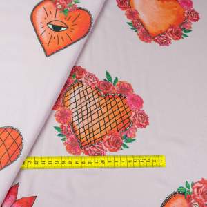 Tkanina szyfon wzór serca kolor różowy