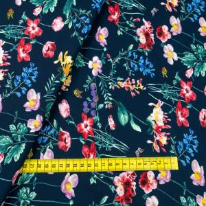 Tkanina szyfon wzór kwiaty kolor granatowy
