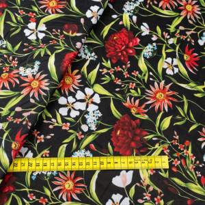 Tkanina szyfon wzór kwiaty kolor czarny