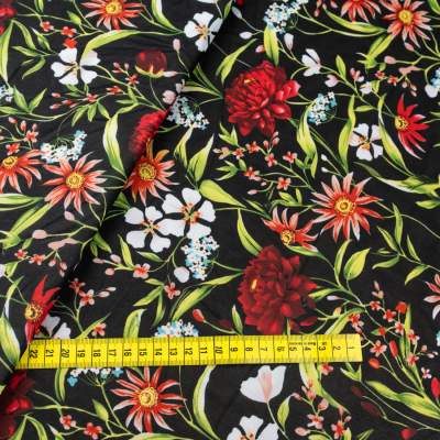 Tkanina szyfon wzór kwiaty kolor czarny