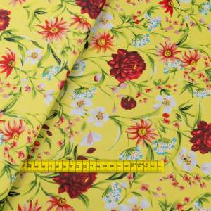Tkanina szyfon wzór kwiaty kolor żółty
