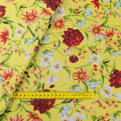 Tkanina szyfon wzór kwiaty kolor żółty