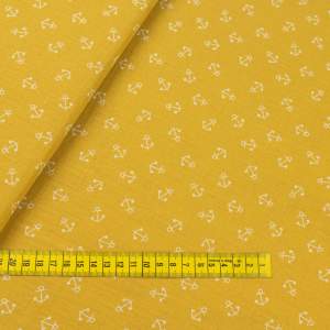 Muślin bawełniany wzór kotwice kolor miodowy