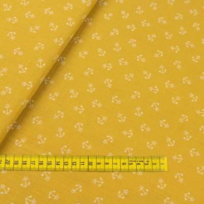 Muślin bawełniany wzór kotwice kolor miodowy