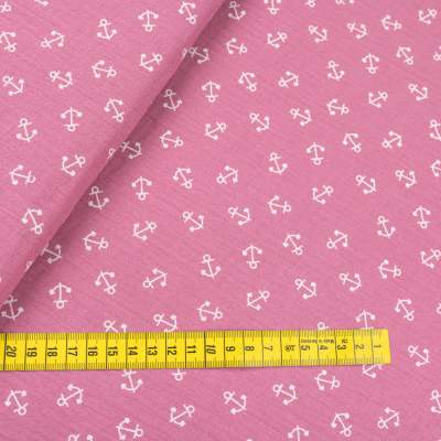 Muślin bawełniany wzór kotwice kolor różowy